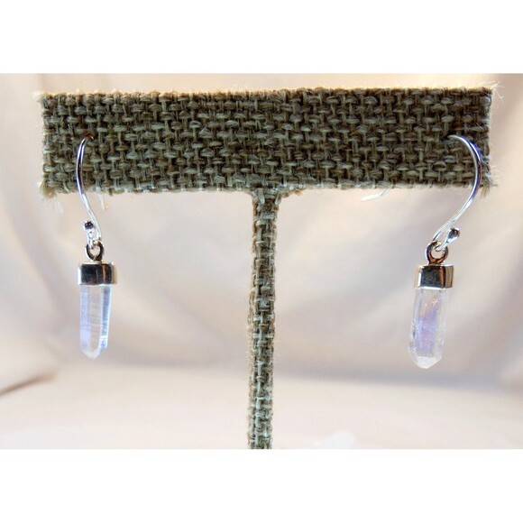 Angel Aura Quartz Crystal Point Sterling Silver Earrings Petite - Picture 1 of 7
